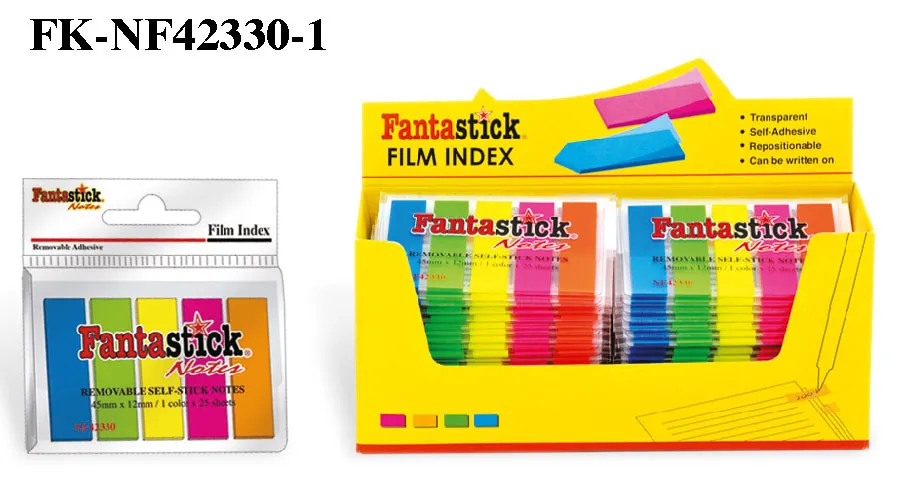 MARQUE PAGE FANTASTIC 12X45MM INDEX FLUO DIFF CLR PQT DE 5