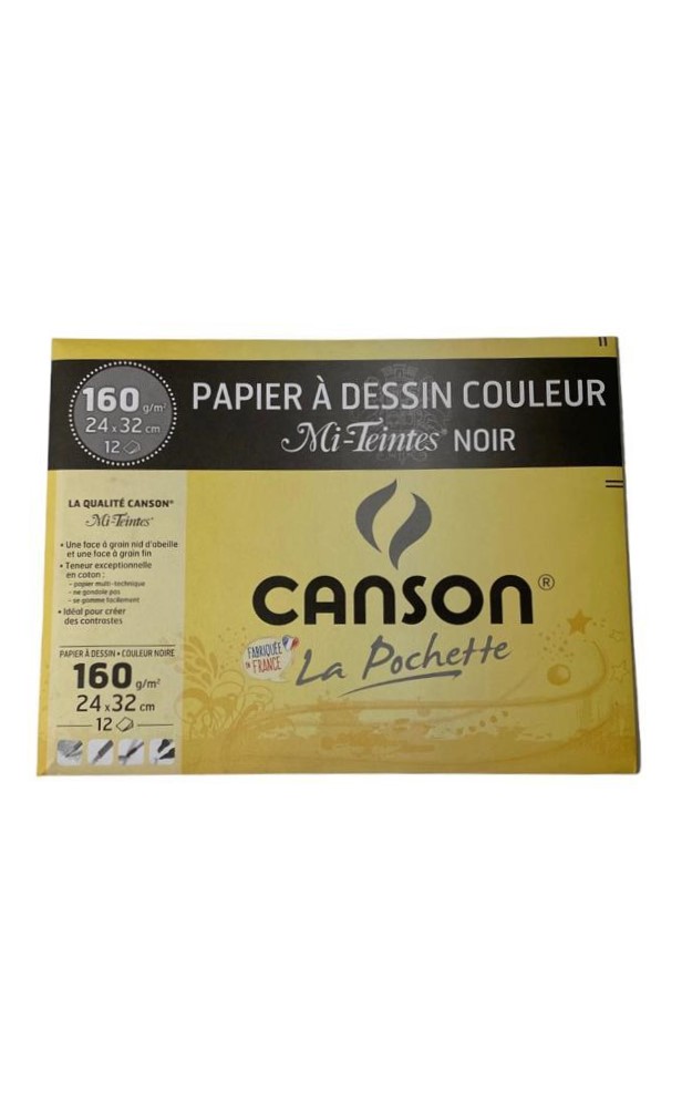 PAPIER CANSON NOIR 180G 24X32  SICOPA (PQ DE 12F)