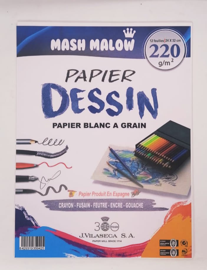 PAPIER CANSON BLANC 220G 24X32/12F MASH MALOW