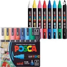 Lot De 8 Marqueur A Base De L'eau Couleurs Posca Pc-5m