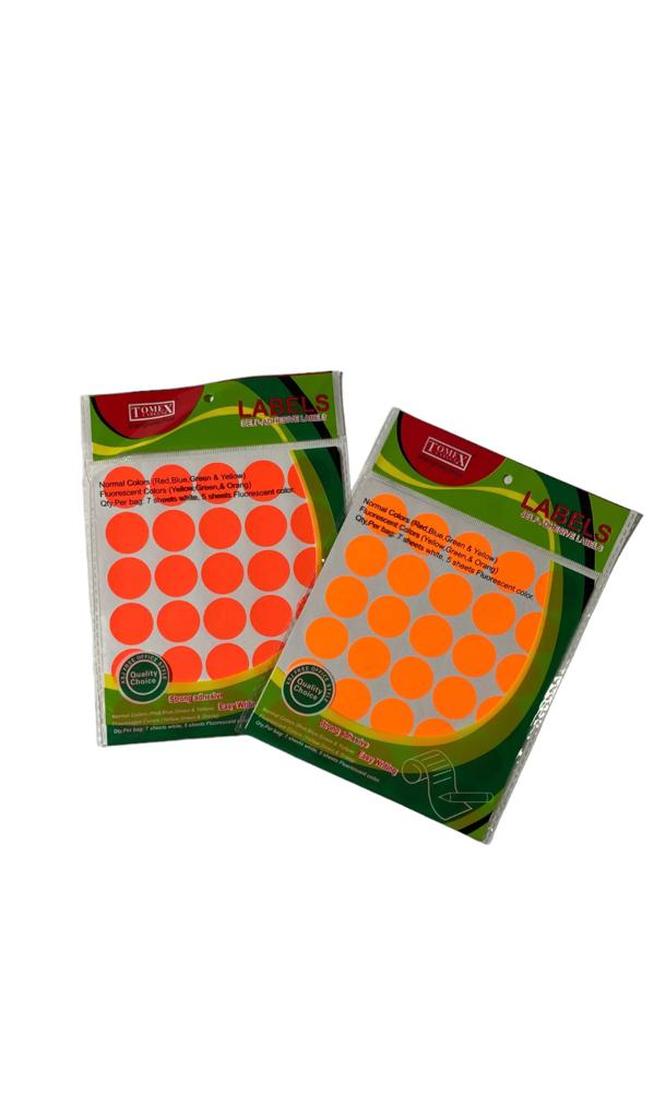 ETIQUETTE ROND COULEUR FLUO 25MM SACHET DE 5 FEUILLES DE 30PCS