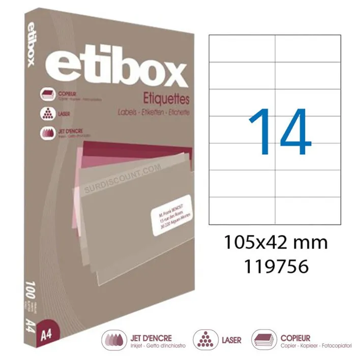 Etiquette Laser Adhesive 105x42 Etibox (pq De 100f)