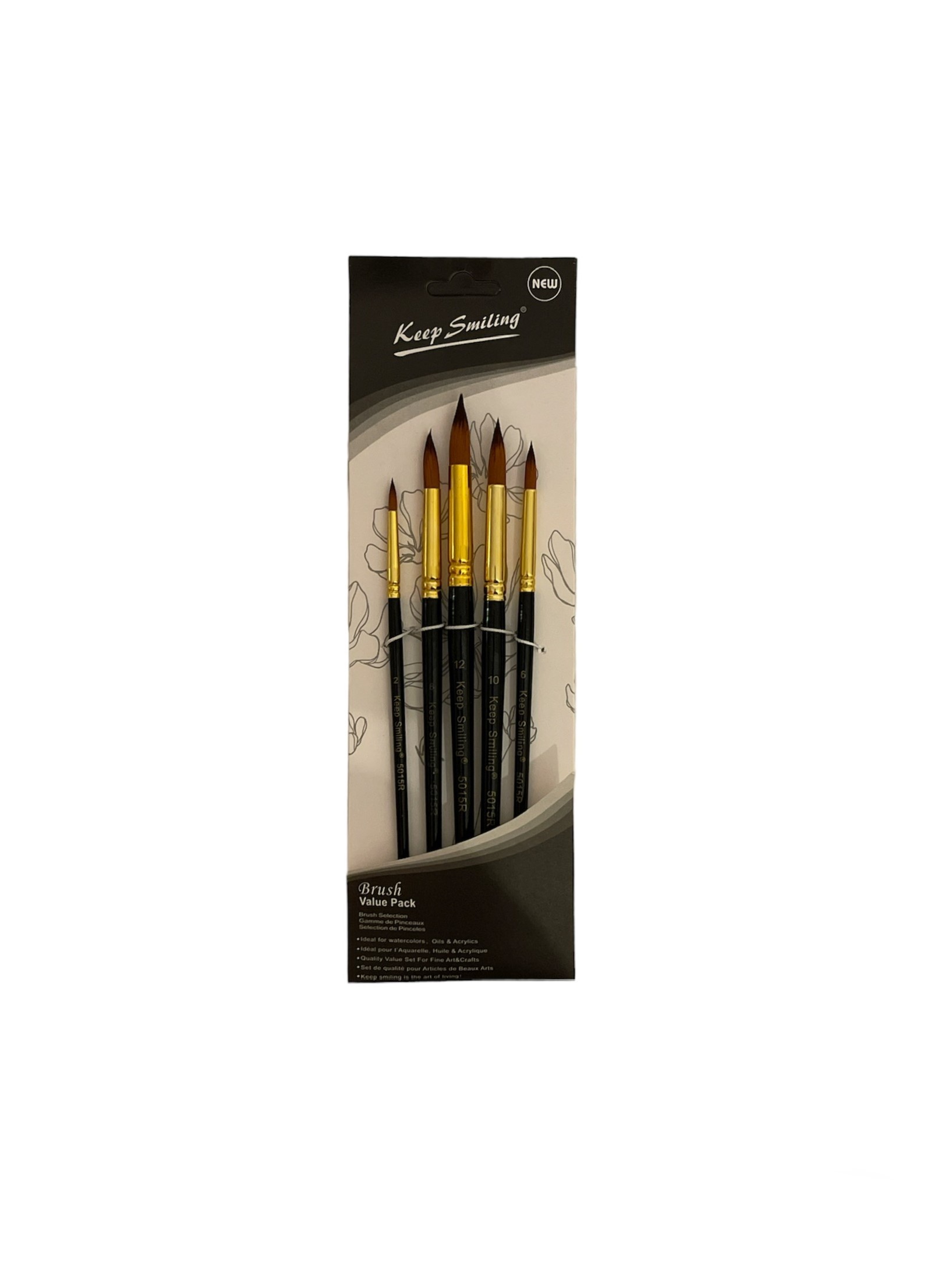 PINCEAU KEEP SMILING BROSSE ROND NOIR (2/6/8/10/12) 5 PCS  REF 5015R