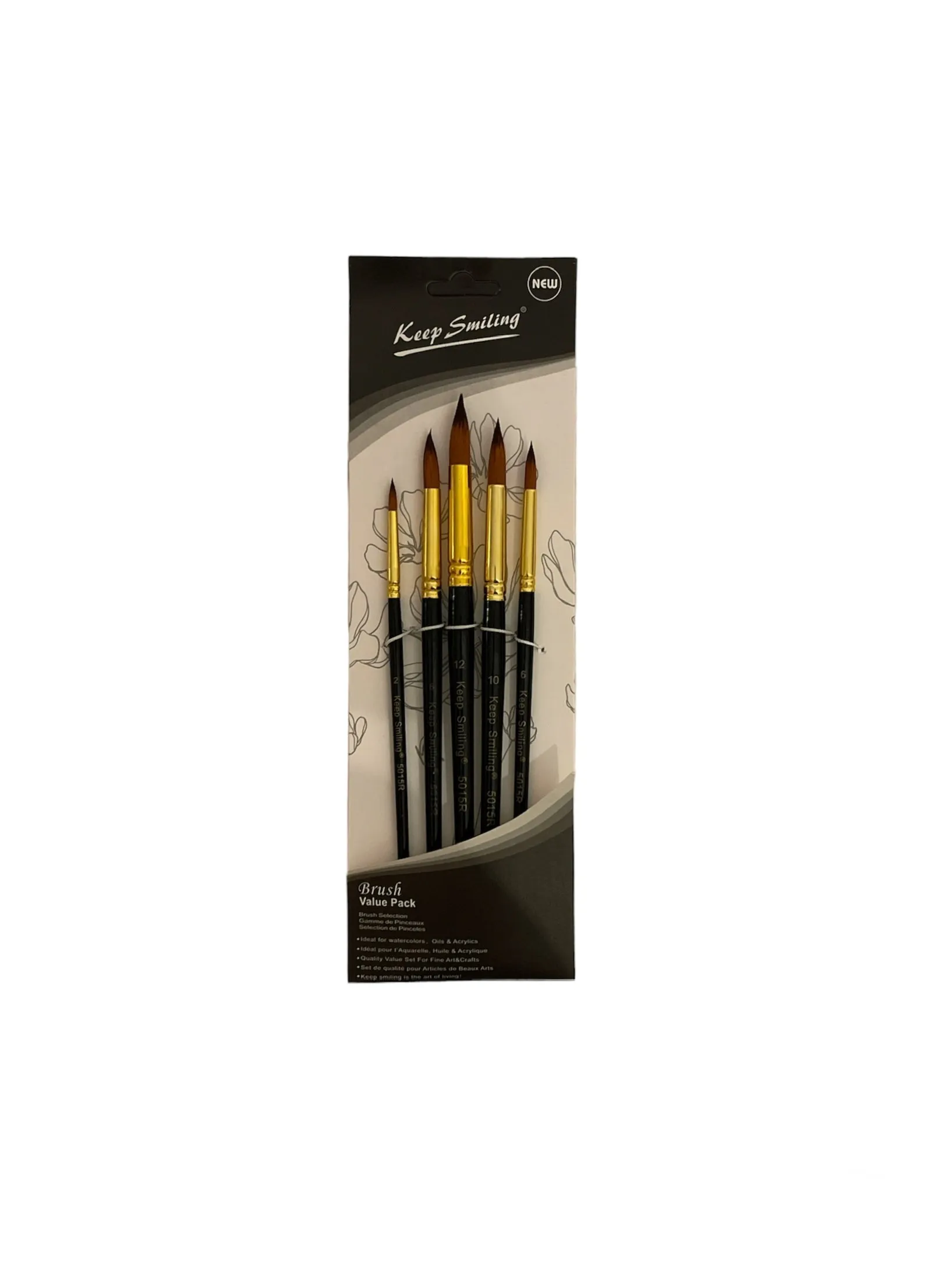 Pinceau Keep Smiling Brosse Rond Noir (2/6/8/10/12) 5 Pcs  Ref 5015r