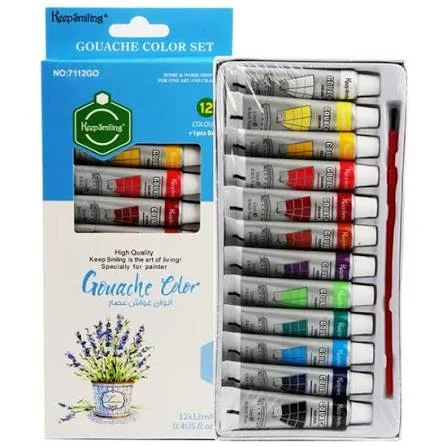 Gouache (12) Kepp Smiling Pour Plastique+ Pinceau Hs-7112go