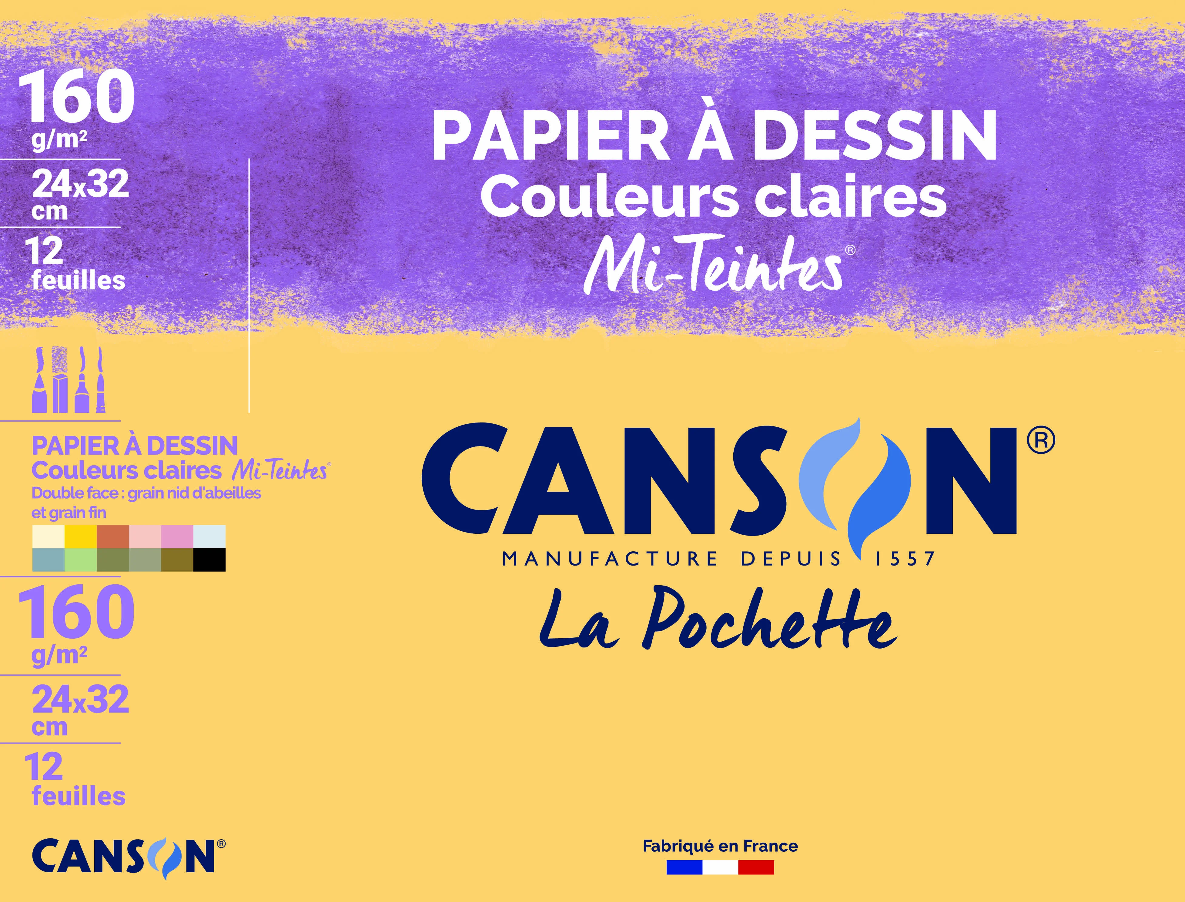 Cs153 Pochette 12 Feuilles Dessin Couleur Mi-Teinte Claires Canson® 160 Grs 24 X 32 Cm 200002789