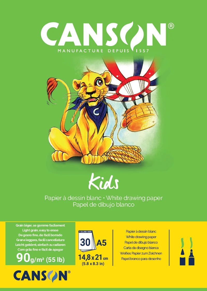 Cs59 Bloc Enfant 5 Ans+ 30 Feuilles Dessin Blanc Canson A5 90 Grs 400015581