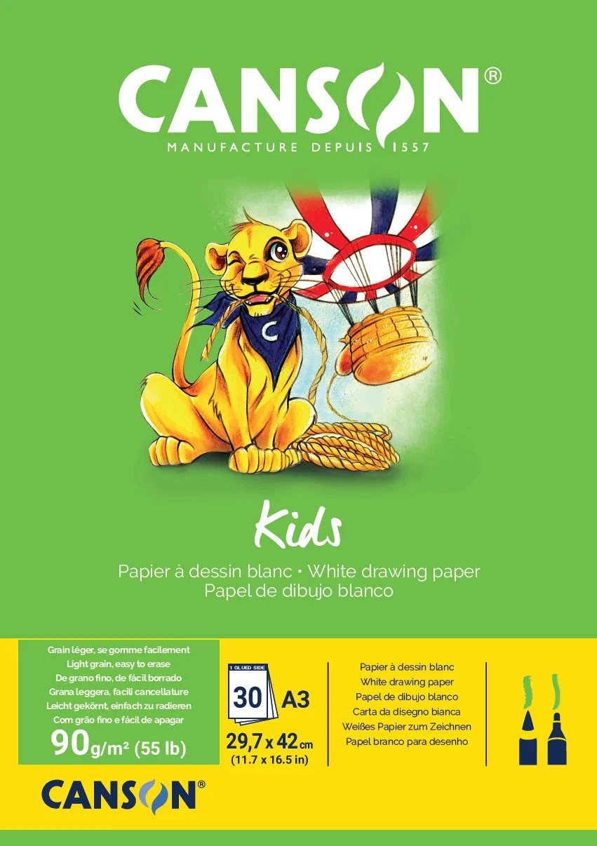 Cs61 Bloc Enfant 2 Ans+ 30 Feuilles Dessin Blanc Canson A3 90 Grs 400015586