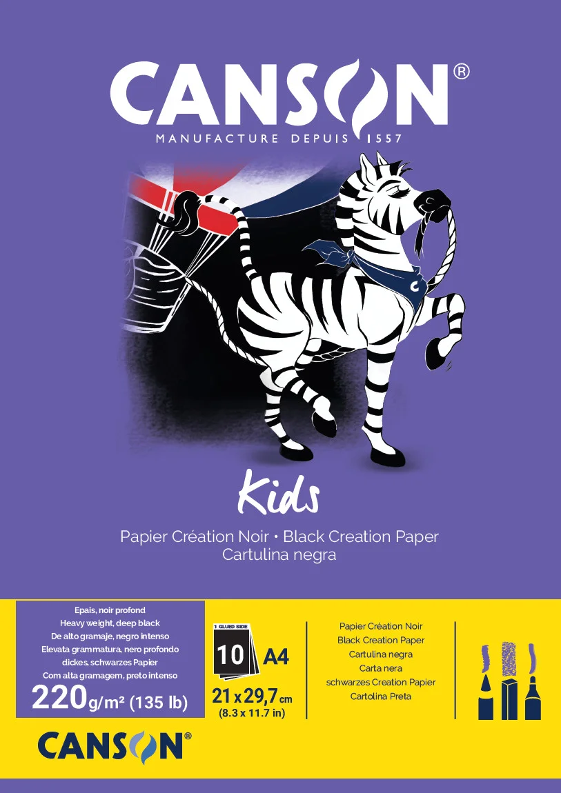 Cs66 Bloc Enfant 5 Ans+ 10 Feuilles Noir Canson 24x32 220 Grs 400015602