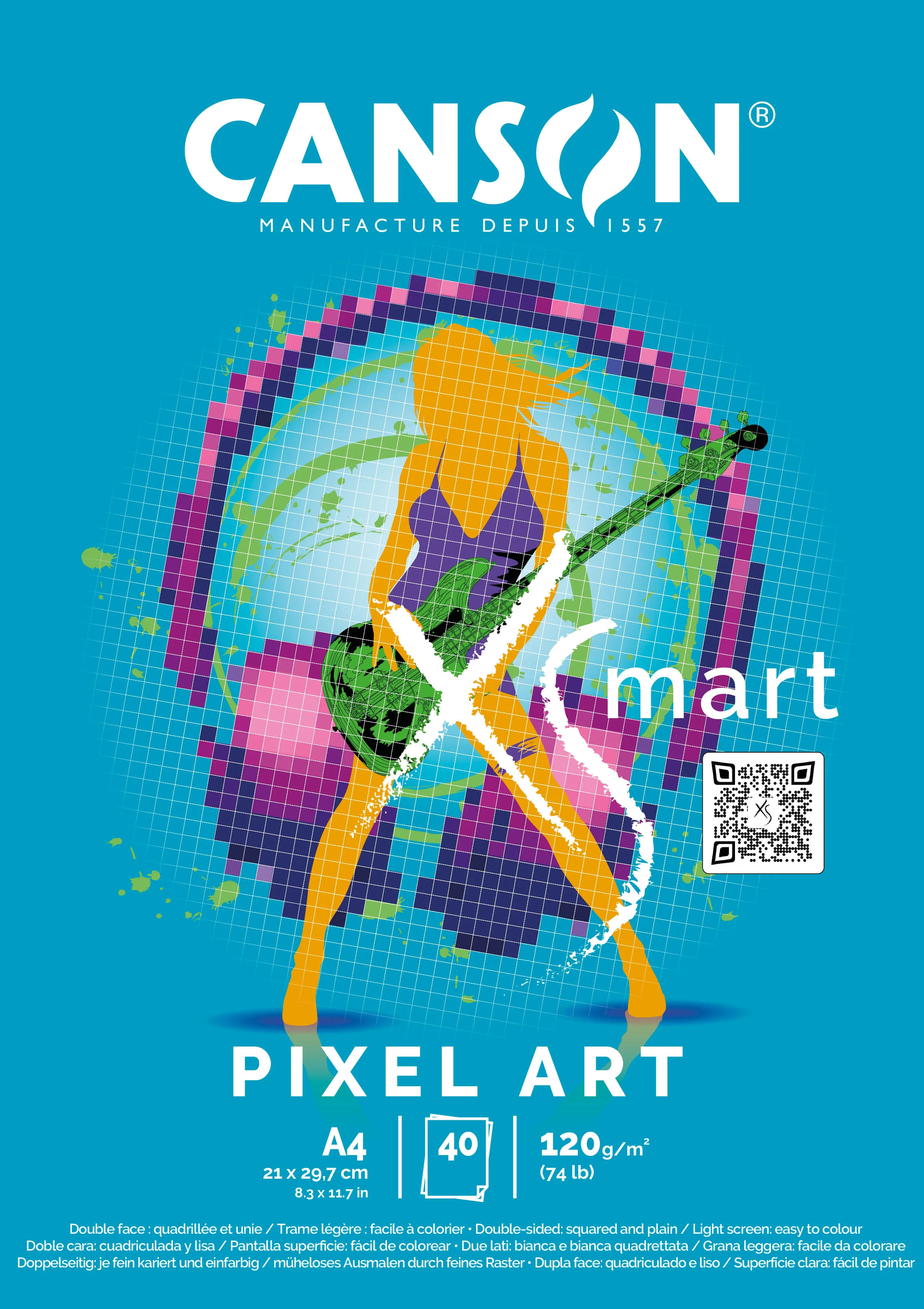 Cs155 Bloc Xsmart Pixel Art Collé Grand Côte 40 Feuilles Canson® 120 Grs 21 X 29,7 Cm 32250p004