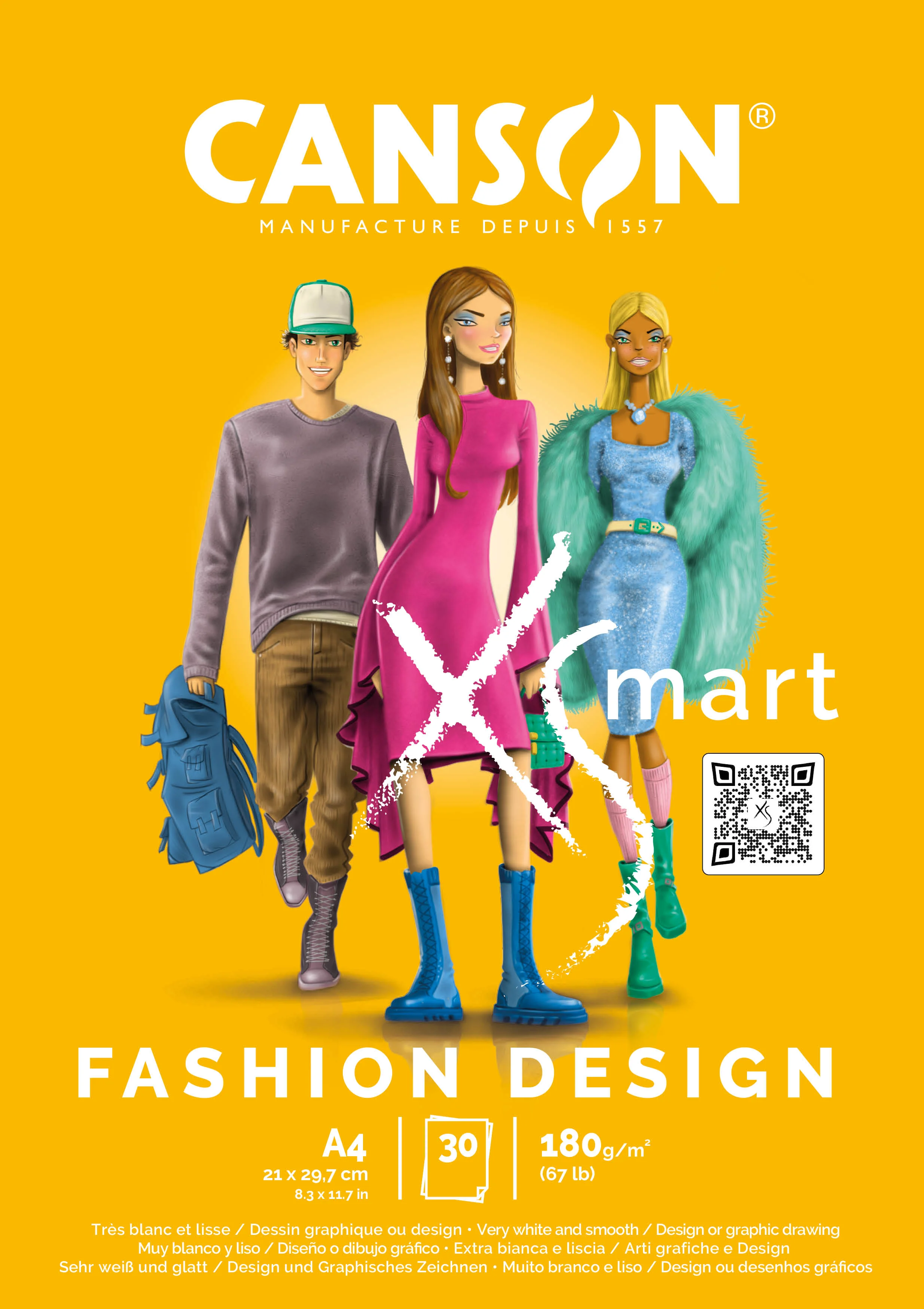 Cs157 Bloc Xsmart Fashion Design Collé Grand Côte 30 Feuilles Canson® 180 Grs 21 X 29,7 Cm 32250p000