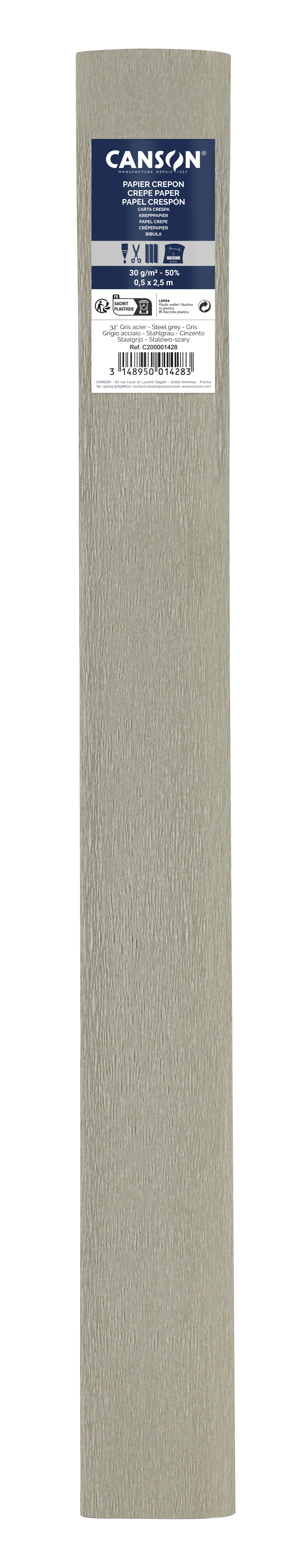 Cs100 Rouleaux Crepon Gris 50x250cm 32g Canson 200001428