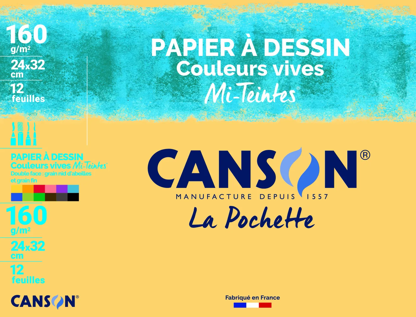 Photo du produit Cs15 Pochette De 12 Feuilles Dessincouleur Mi-Teinte Vives Canson 160Grs 24X32 cm 200002776