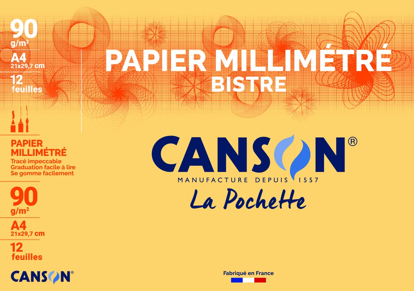 Photo du produit Cs12 Pochette De 12 Papier Millimetre A4 90Grs Canson 200067115